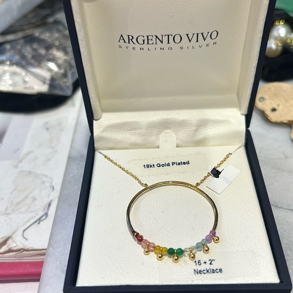 Colored Beads on Circle 18K Gold Over Sterling Silver Necklace-Boutique - Picture 1 of 3